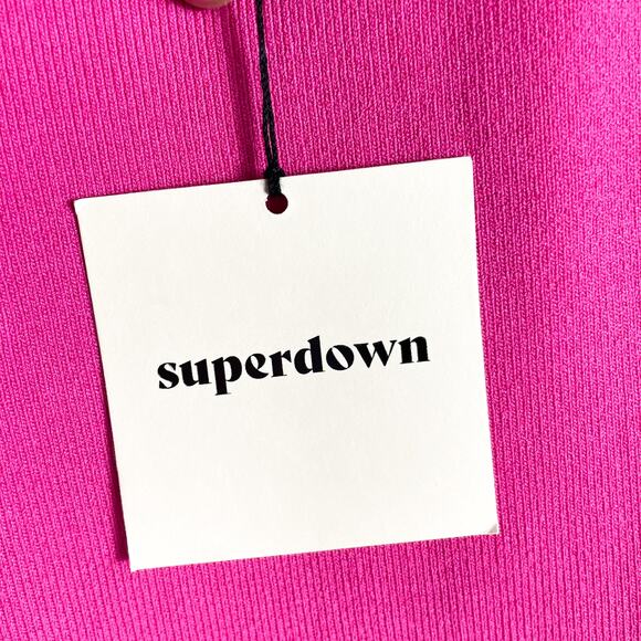 Superdown Zoe Square Neck Midi Dress Pink Knit Side Slit Sleeveless Sz S - Picture 9 of 11